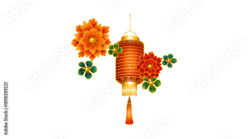 Traditional Chinese Lantern with Floral Decoration for Lunar New Year