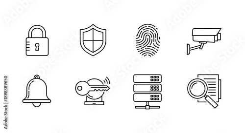 Icons representing various aspects of security and surveillance systems