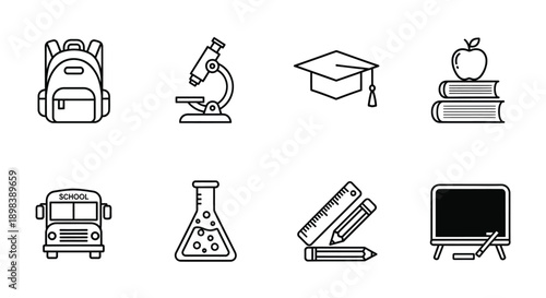 Diverse educational icons representing various aspects of learning and teaching
