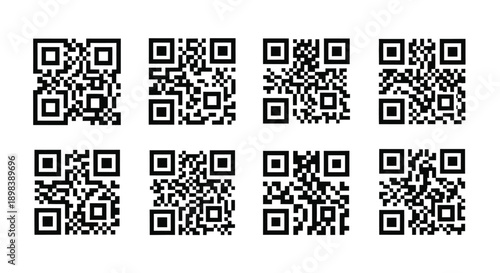 A collection of ten distinct qr codes arranged in a two by five grid pattern.
