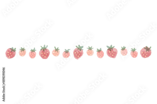 幼稚園・保育園向け 3月のやさしい水彩挿絵イラストシリーズ｜イチゴのライン｜Strawberry Border Line Watercolor Illustration