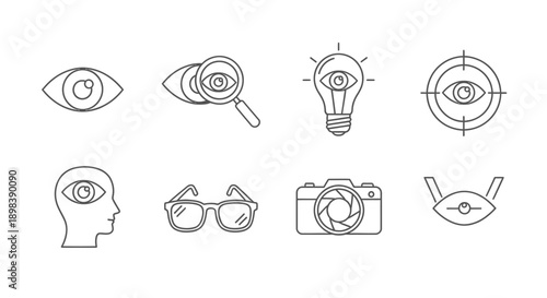 Illustrations of various objects representing vision and perception concepts