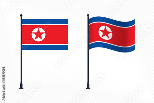 Set of North Korea Flags Isolated for Independence Day Celebration