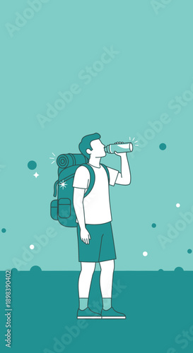 Adventurous Hiker Quenching Thirst Mid Trek With Refreshing Drink
