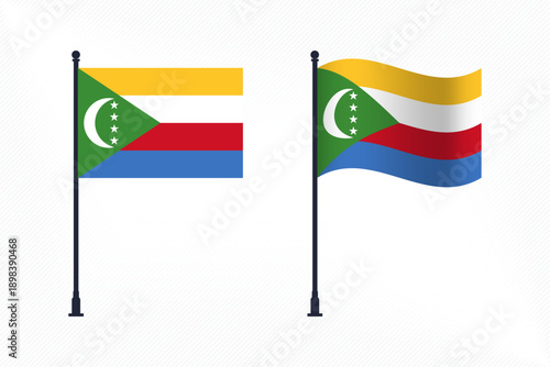 Set of Comoros Flags Isolated for Independence Day Celebration