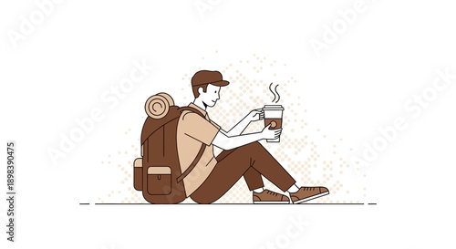 Adventurous Individual Enjoys Warm Beverage During Outdoor Expedition Break