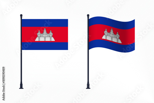 Set of Cambodia Flags Isolated for Independence Day Celebration