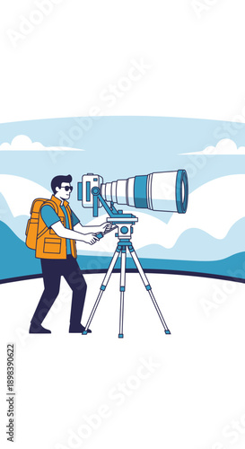 Adventurous Photographer Capturing Scenic Views With Professional Camera Equipment