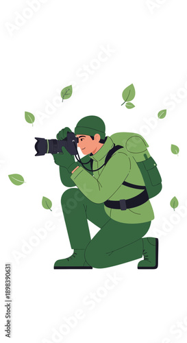 Adventurous Photographer Capturing Nature's Beauty With Camera Gear