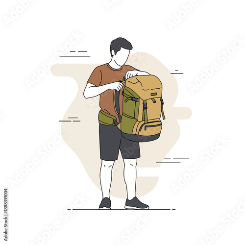Adventurous Traveler Preparing For Outdoor Expedition With Large Backpack Ready To Explore