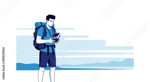 Adventurous Traveler Using Drone Controller Capturing Majestic Views During Hiking Expedition