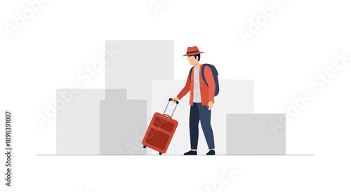 Adventurous Traveler With Luggage Embarking On A Journey