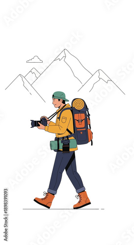 Adventurous Trekker Capturing Mountain Majesty Through Lens