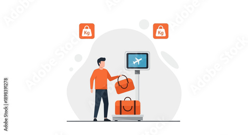Airport Passenger Weighing Luggage Before Flight Travel Journey Conceptual Graphic