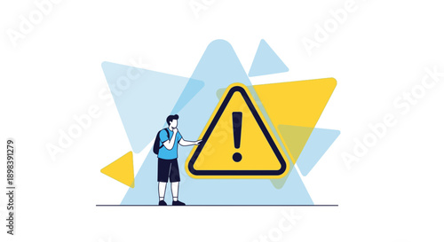 Alert And Warning Sign Vector Illustration With Man Considering Danger