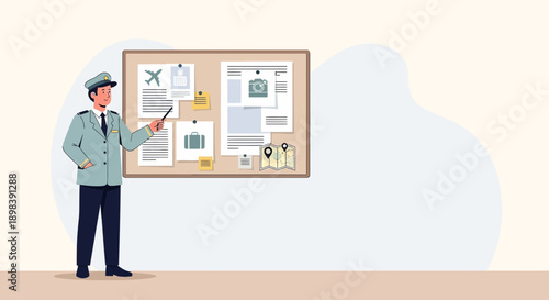 Airport Official Presents Information At Bulletin Board