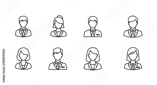 Eight diverse individuals illustrated in a simple line art style