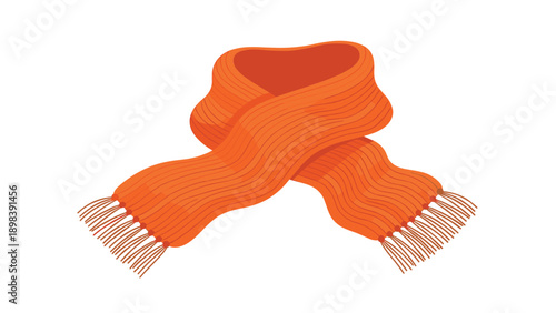 Warm orange knitted winter scarf with fringe tassels at the ends shown in a soft folded position on a white background for seasonal themes.