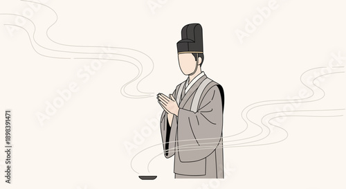 Ancient Scholar Performing Ritual Incense Ceremony With Smoke Wisps