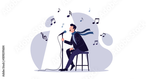 Animated Singer Performing Solo With Music Notes Floating Around