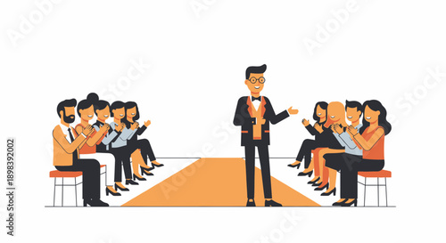 Audience Applauding Speaker On Catwalk Event