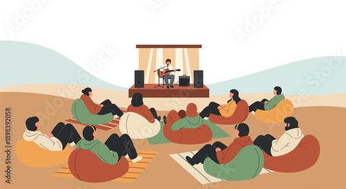 Audience Enjoys Acoustic Performance On Beanbags Outdoors