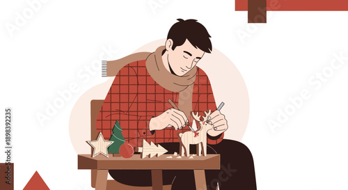 Artisan Crafting Festive Wooden Reindeer Decoration For Seasonal Holidays