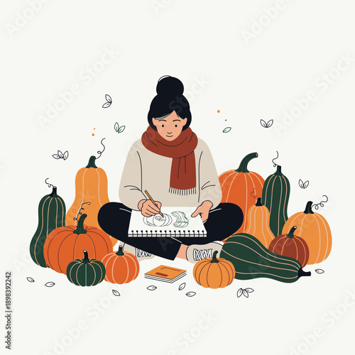 Autumn Artist Capturing Harvest Abundance Creative Seasonal Sketching Outdoors