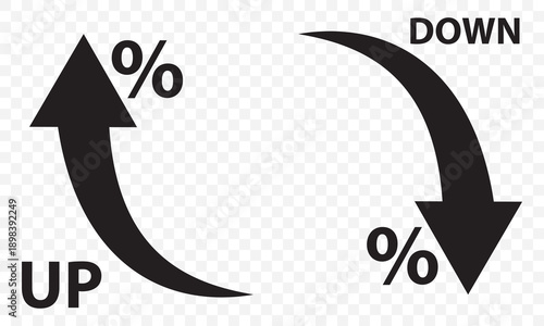 Black and white graphic showing a rising bar chart with an up an down trending arrow symbolizing growth Line growth and decrease icon set. growth up and down. Profit and loss icon. EPS 10
