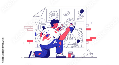 Artist Capturing Creative Vision With Vibrant Strokes On Canvas