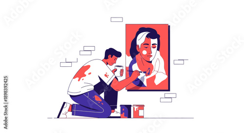 Artist Crafts A Vivid Portrait With Bold Colors And Delicate Brushstrokes