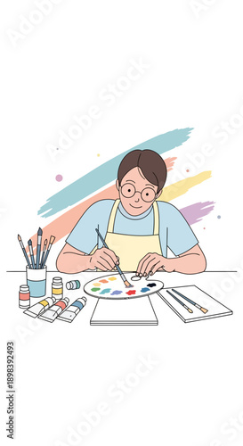 Artist Creating Masterpiece Joyful Hobby Painting Creative Expression Studio