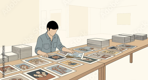 Artist Selecting Artwork For Exhibition Or Sale