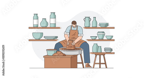 Artist Shaping Clay On Pottery Wheel Creating Handcrafted Ceramics