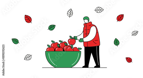 Autumn Harvest Person Picking Apples From A Large Bowl