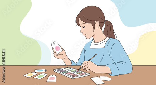 Artistic Creation Of Custom Gift Tags By Young Woman