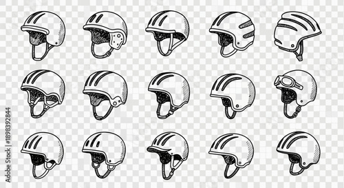Collection of Bicycle Helmets in Various Angles.