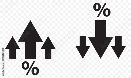 Graph going Up and Down sign with Black arrows vector. Flat design vector illustration concept of sales bar chart symbol icon with arrow moving down and sales bar chart with arrow moving up. EPS 10.
