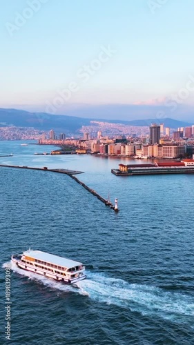 Izmir City from Above, Vertical Aerial Drone Footage in Turkey