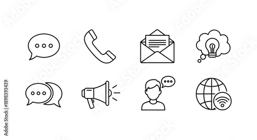 A collection of icons representing various communication methods and tools.