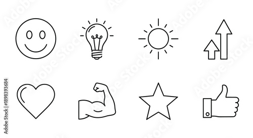 A collection of diverse icons representing various positive concepts and actions