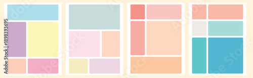 pastel planner layout set with minimalist geometric frames and colorful grid templates for stationery design