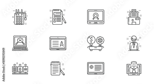 A collection of icons representing various aspects of education and learning.