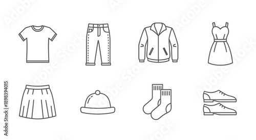 A collection of various clothing items including tops, bottoms, and accessories