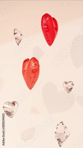 Wallpaper Mural Pink heart-shaped balloons with diamonds on a neutral background Torontodigital.ca