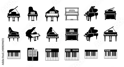 Piano Silhouettes Various Styles and Types.