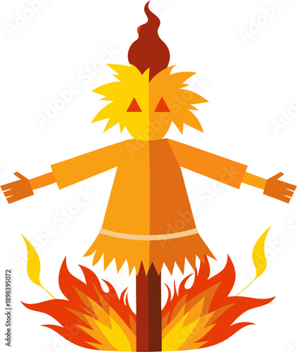 A straw effigy burned during the folk festival of Maslenitsa , white background