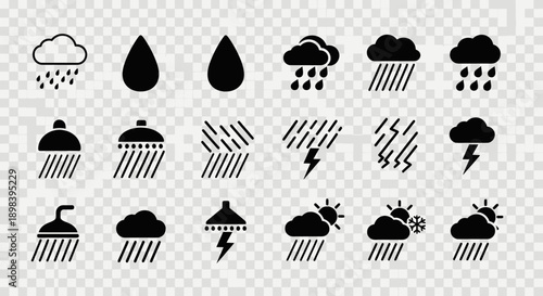 Weather Icons Collection Rain Cloud Storm Symbols.