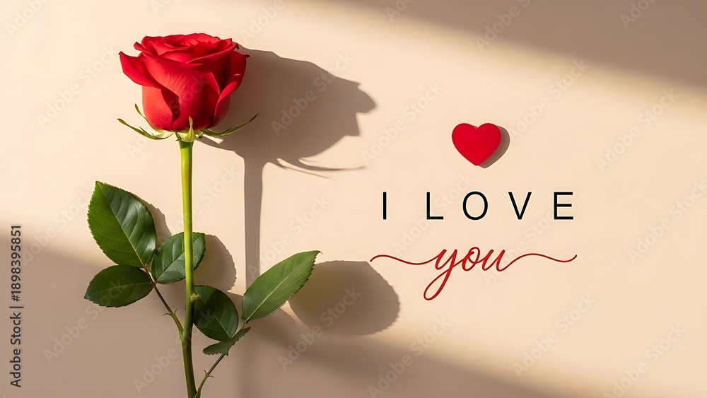Fototapeta premium Valentine day love concept with red rose and heart symbol