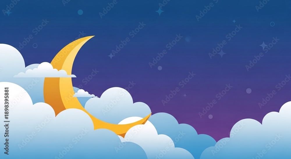 Fototapeta premium Crescent Moon in Cloudy Night Sky.